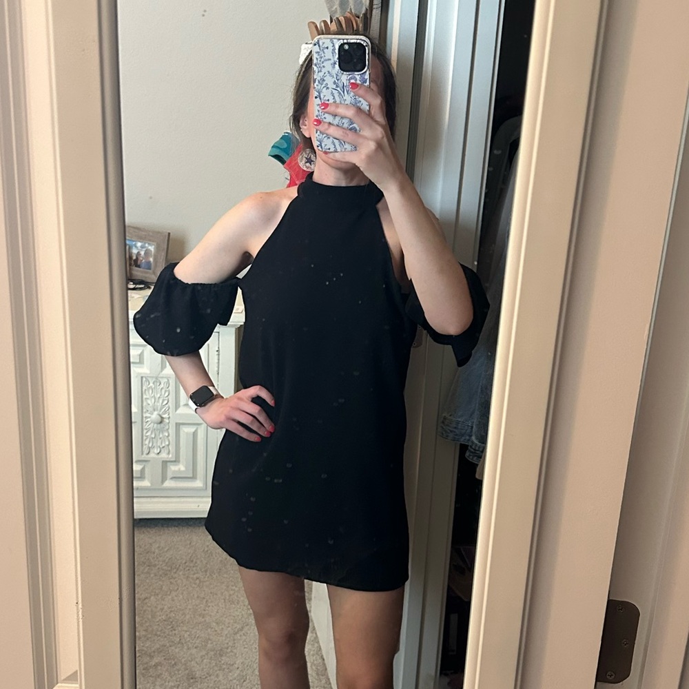 Olivaceous Black Cold Shoulder Semi Formal Dress